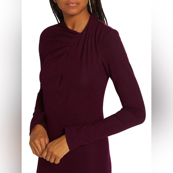 Adam Lippes $1590 Wool Twisted Neck Long Sleeve Midi Dress in Merlot - Picture 3 of 7